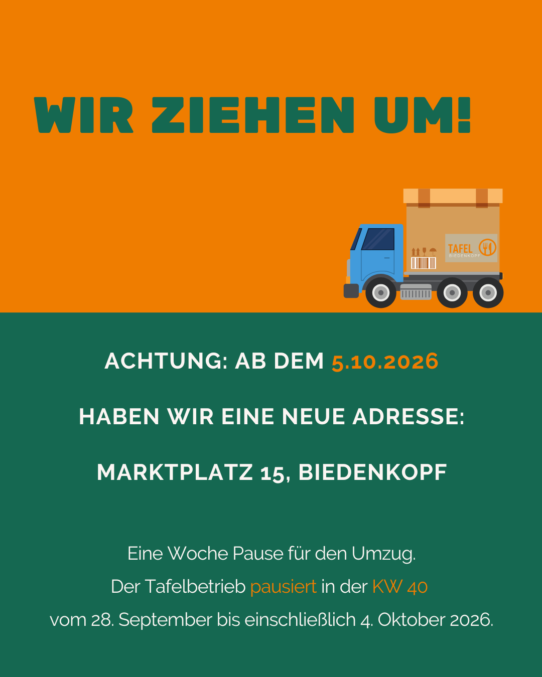 Die Tafel Biedenkopf zieht um – neuer Standort ab 5. Oktober 2026